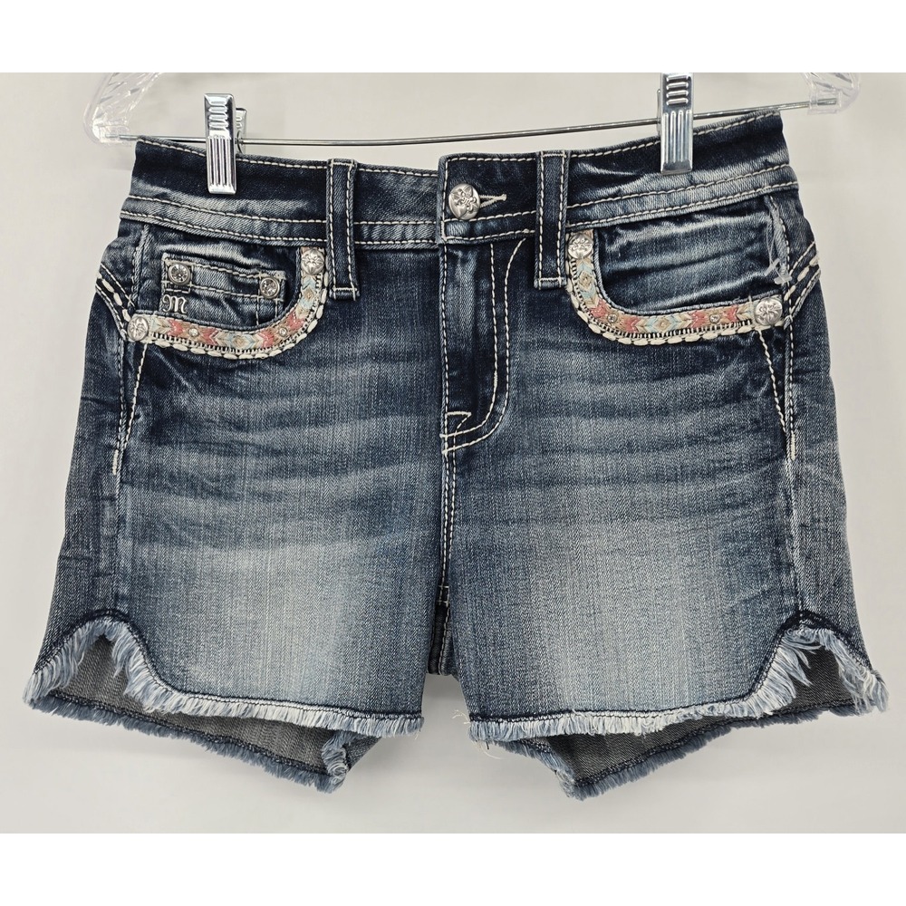 Buckle Miss Me Jeans Spring Stitch Trim‎ Curvy Shorts Womens 26 Skinny Cutoff